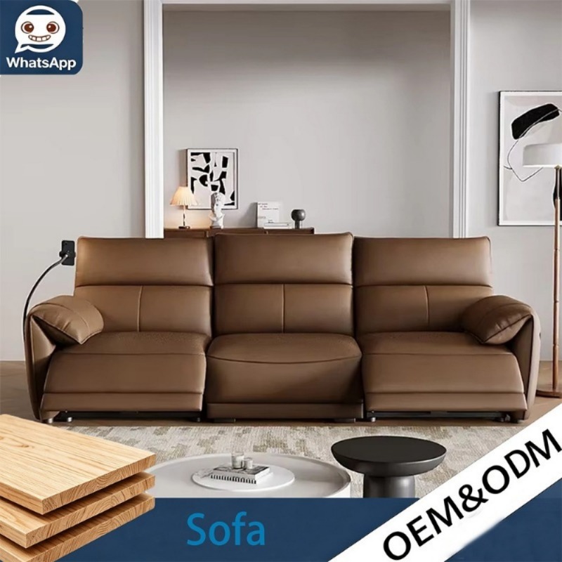 Outdoor Power Recliner - Italian Minimalist Cream Straight Electric Sofa,
